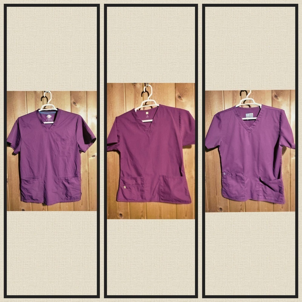 Scrubs Lot Dickies and Wonder Work  tops X3 all maroon color and all size small